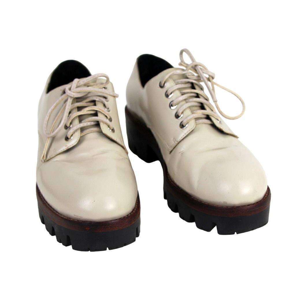 Jeffrey Campbell BEIGE GENUINE LEATHER LACE UP LOW HEEL WOMEN'S SHOES Size 7.5
